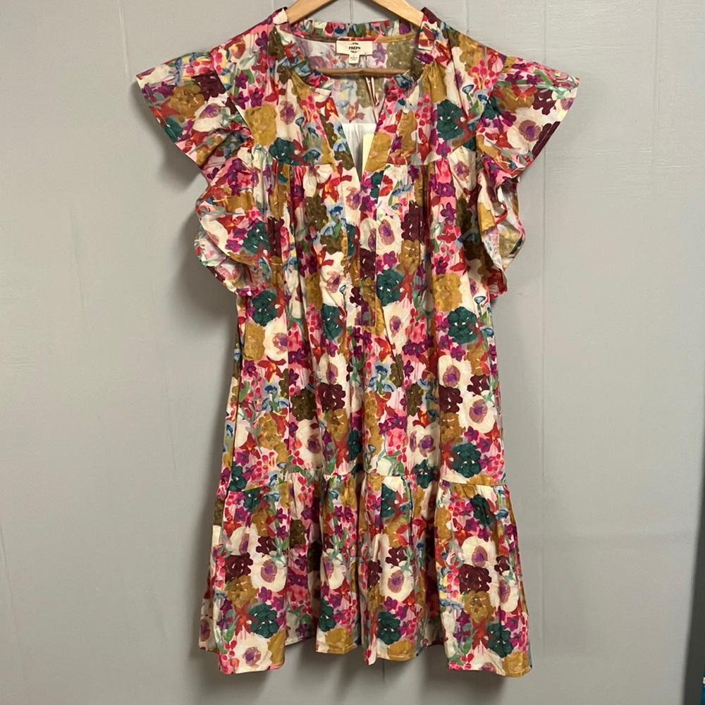 NWT Entro Floral Ruffle Sleeve Dress Large